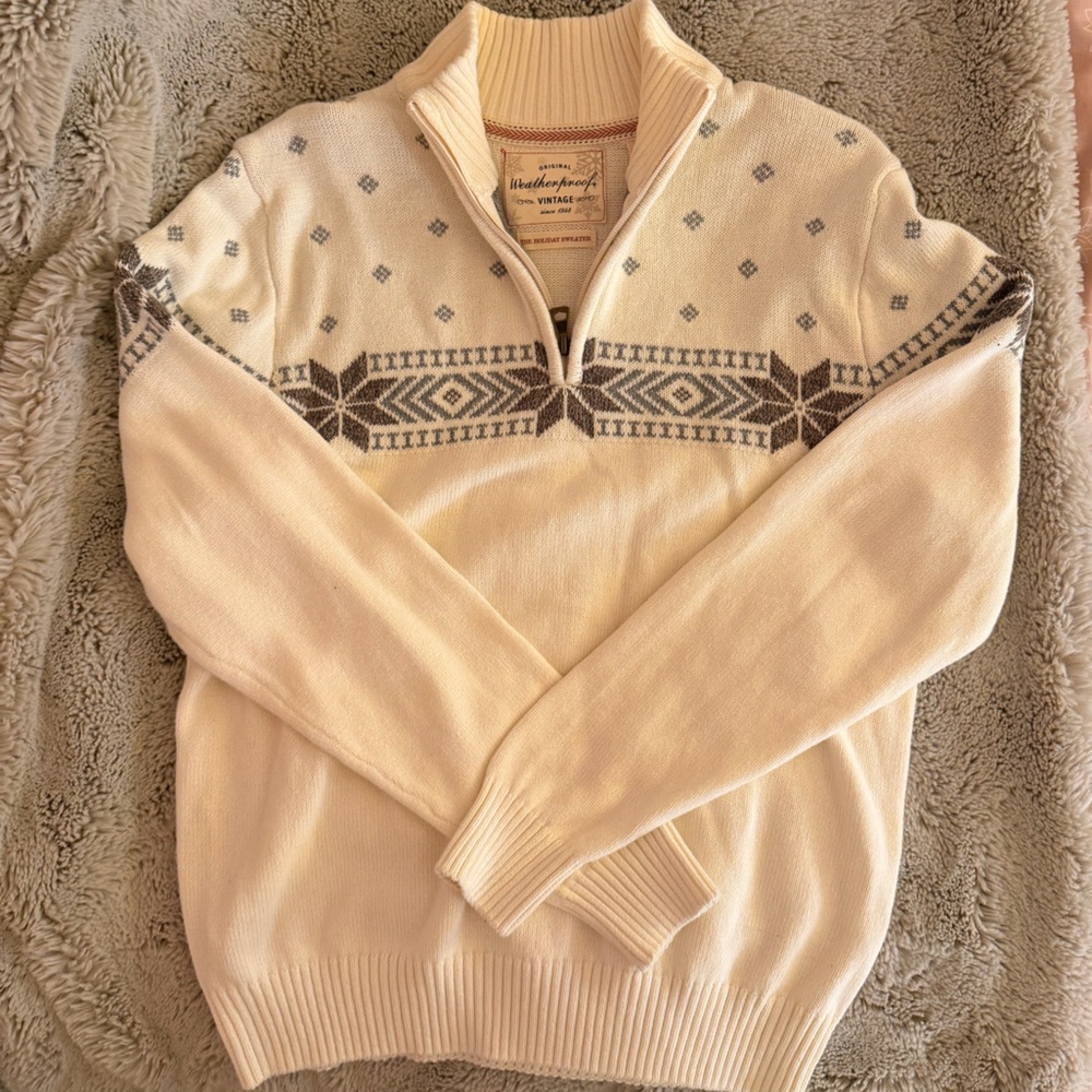 Original Weatherproof Vintage Holiday Snowflake Quarter Zip In Vanilla